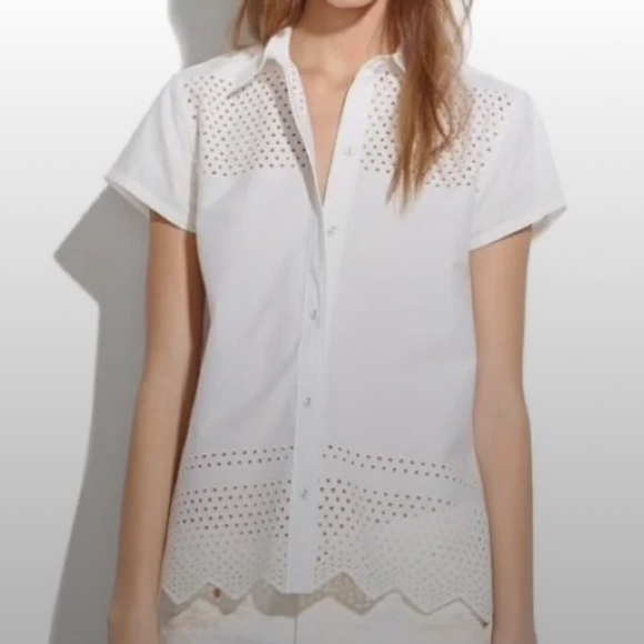Madewell Tops - Madewell Lattice White Eyelet Button Down Top